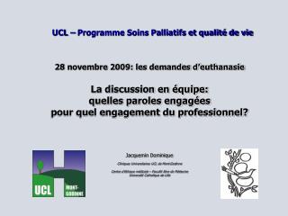 UCL – Programme Soins Palliatifs et qualité de vie
