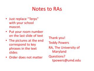 Notes to RAs