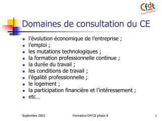 Domaines de consultation du CE