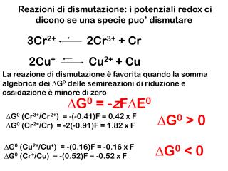 Reazioni di dismutazione: i potenziali redox ci dicono se una specie puo’ dismutare