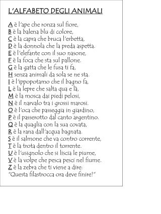 L'ALFABETO DEGLI ANIMALI A è l'ape che ronza sul fiore, B è la balena blu di colore,