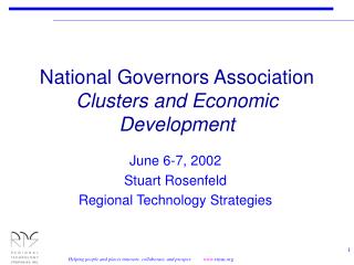National Governors Association Clusters and Economic Development