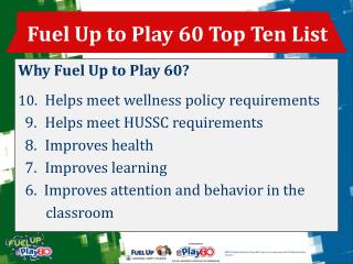 Fuel Up to Play 60 Top Ten List