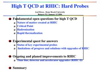 High T QCD at RHIC: Hard Probes