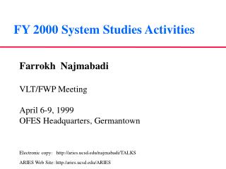 FY 2000 System Studies Activities