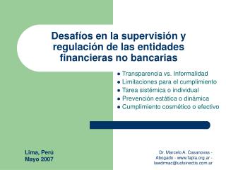 Desafíos en la supervisión y regulación de las entidades financieras no bancarias