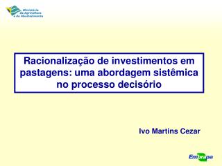 Racionalização de investimentos em pastagens: uma abordagem sistêmica no processo decisório