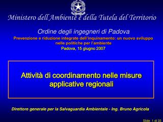 Attività di coordinamento nelle misure applicative regionali