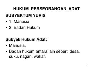 HUKUM PERSEORANGAN ADAT