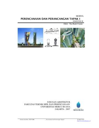 MODUL PERENCANAAN DAN PERANCANGAN TAPAK I SEMESTER III Oleh : Tin Budi Utami 			JURUSAN ARSITEKTUR