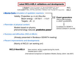 Latest INCL4-ABLA validations and developments