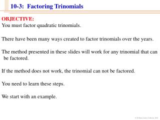 10-3: Factoring Trinomials
