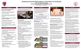 Sustaining Community Partnerships as a Foundation for Scholarship Office of Community Health Scholarly Concentration in