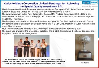 Kudos to Minda Corporation Limited- Pantnagar for Achieving the Special Quality Award from BAL