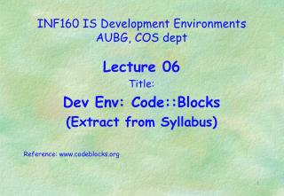 INF160 IS Development Environments AUBG, COS dept