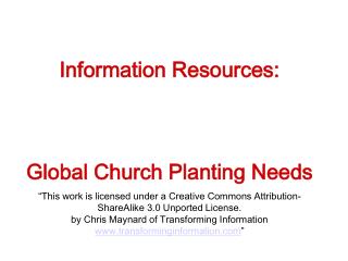 Information Resources: Global Church Planting Needs