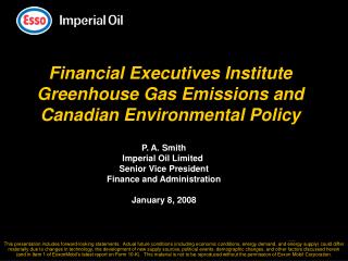 Financial Executives Institute Greenhouse Gas Emissions and Canadian Environmental Policy