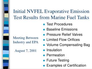 Initial NVFEL Evaporative Emission Test Results from Marine Fuel Tanks