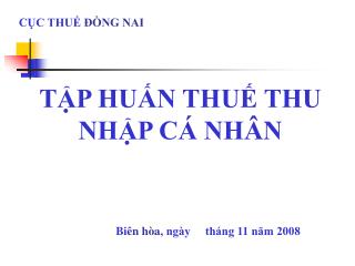 TẬP HUẤN THUẾ THU NHẬP CÁ NHÂN Bi ên hòa , ngày tháng 11 năm 2008