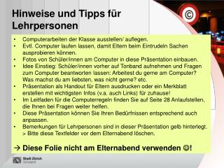 Hinweise und Tipps für Lehrpersonen