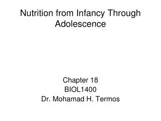 Nutrition from Infancy Through Adolescence