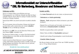Informationsblatt zur Unterschriftenaktion &quot; DSL für Marienberg, Moosbrunn und Scheuerhof &quot;