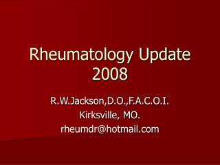 Rheumatology Update 2008