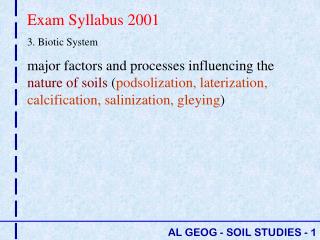 Exam Syllabus 2001 3. Biotic System