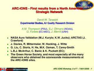 ARC-IONS - First results from a North American Strategic Network David W. Tarasick