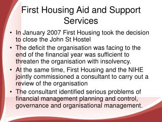 First Housing Aid and Support Services