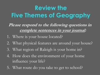 Review the Five Themes of Geography