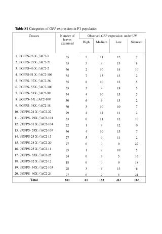 Table S1 Categories of GFP expression in F1 population