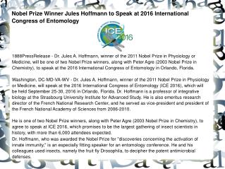 Nobel Prize Winner Jules Hoffmann to Speak at 2016