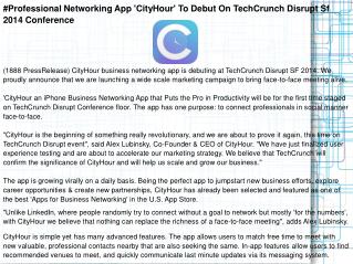 #Professional Networking App 'CityHour' To Debut On TechCrun