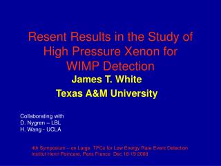 Resent Results in the Study of High Pressure Xenon for WIMP Detection