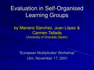 “European Multiplicator Workshop” Ulm, November 17, 2001