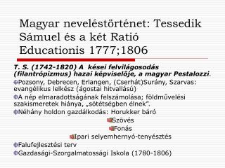 Magyar neveléstörténet: Tessedik Sámuel és a két Ratió Educationis 1777;1806