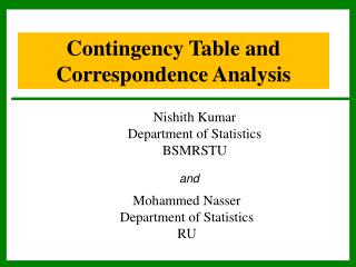 Contingency Table and Correspondence Analysis