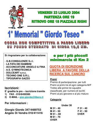 1° Memorial &quot; Giordo Teseo &quot;