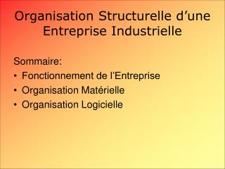 Organisation Structurelle d’une Entreprise Industrielle
