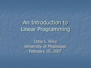 An Introduction to Linear Programming