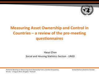 Measuring Asset Ownership and Control in Countries – a review of the pre-meeting questionnaires