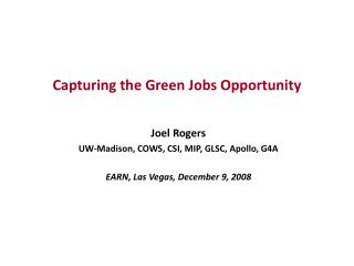 Capturing the Green Jobs Opportunity