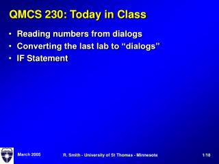 QMCS 230: Today in Class