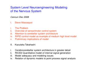 System Level Neuroengineering Modeling of the Nervous System Cancun Dec 2008