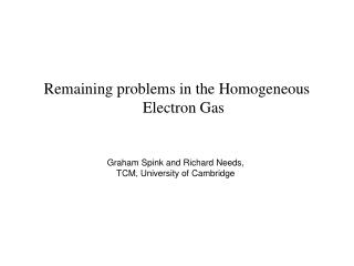 Remaining problems in the Homogeneous Electron Gas