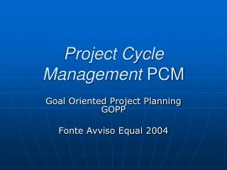 Project Cycle Management PCM