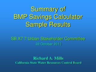 Summary of BMP Savings Calculator Sample Results