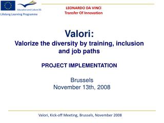 Valori: Valorize the diversity by training, inclusion and job paths PROJECT IMPLEMENTATION