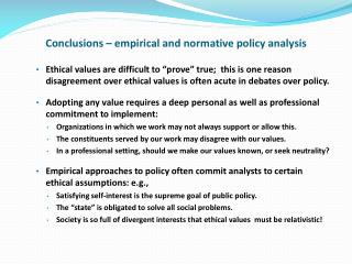 Conclusions – empirical and normative policy analysis